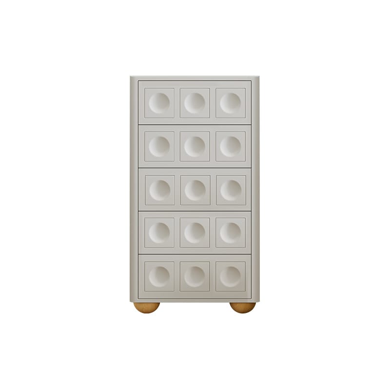 White 5-Drawer Chest with Recessed Round Handles